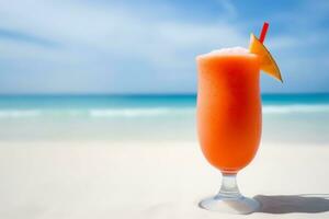 ai gerado fresco suco coquetel em a de praia. período de férias fundo. ai gerado foto