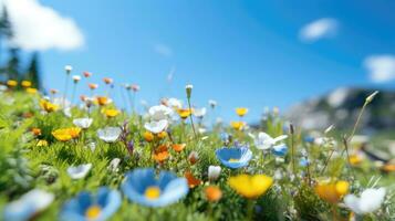 ai gerado flores, fundo imagem, flor campo, brilho, frescor, cenário, paisagem, natureza foto