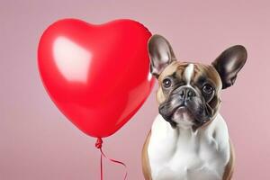 ai gerado adorável fronteira cachorro com ouvir forma balão. amor e romance, dia dos namorados conceito, ai generativo foto