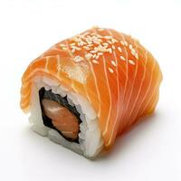 ai gerado uma Sushi salmão em branco fundo. ai gerado foto