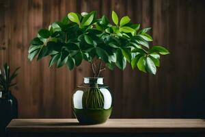 ai gerado bonsai árvore dentro uma Panela em uma mesa foto