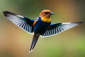 ai gerado uma pequeno pássaro com uma azul e branco cabeça foto