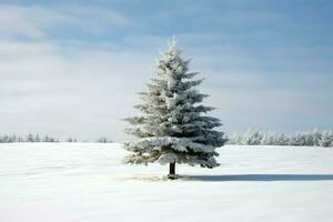 pinho árvores ou decorado Natal árvore coberto de neve em lindo inverno. Natal tema ao ar livre de ai gerado foto