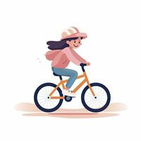 ai gerado minimalista ui ilustração do uma criança Aprendendo para passeio uma bicicleta dentro uma plano ilustração em uma branco fundo foto