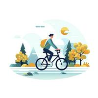 ai gerado minimalista ui ilustração do uma ciclista equitação através a parque dentro uma plano ilustração estilo em uma branco fundo foto