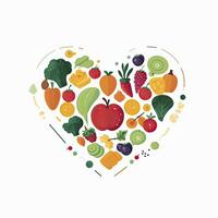 ai gerado Coração saudável dieta conceito frutas e legumes cercando coração para mundo saúde dia foto