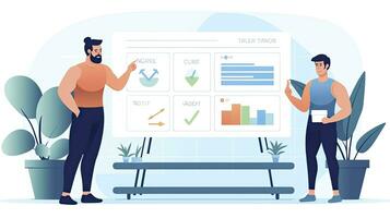 ai gerado minimalista ui ilustração do uma pessoal treinador treinamento uma cliente dentro uma plano ilustração estilo em uma branco fundo foto