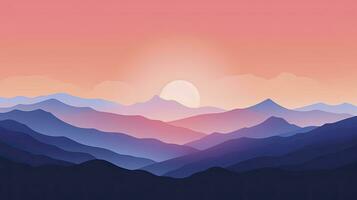ai gerado sereno montanha panorama às nascer do sol minimalista interface do usuário, plano ilustração estilo foto