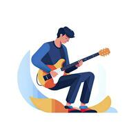 ai gerado minimalista ui ilustração do uma músico jogando uma guitarra dentro uma plano ilustração estilo em uma branco fundo foto