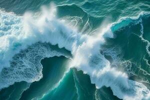 ai gerado topo Visão espumoso água ondas às a oceano. pró foto