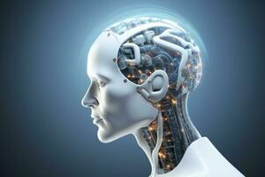ai gerado uma simbólico conceito imagem do ai tecnologia fundido com uma humano robô cérebro.por generativo ai. foto