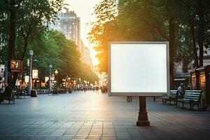 ai gerado em branco branco Painel publicitário ou mostrar, anúncio, borrado background.by generativo ai. foto