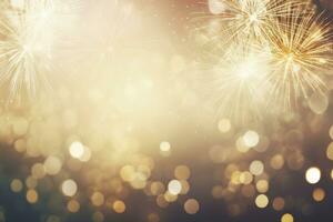 ai gerado ouro vintage fogos de artifício e bokeh em Novo anos véspera e cópia de espaço. ai gerado foto