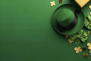 ai gerado st patrick's dia conceito. duende chapéu presente caixas Panela com ouro moedas. ai gerado foto