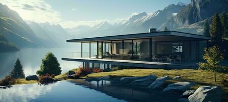 ai gerado Visualizações do a impressionante casa negligenciar a lago arquitetura foto
