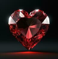 ai gerado uma coração em forma rubi diamante em uma Preto fundo foto