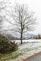 primeira neve nas cidades montanhosas. entre outono e inverno foto