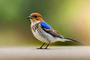 ai gerado uma pequeno pássaro com uma azul e branco cabeça foto