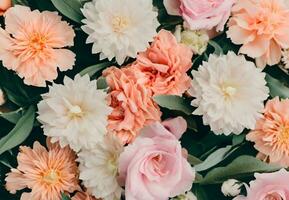 ai gerado lindo Rosa e branco flores para fundo livre foto, dia dos namorados dia conceito flores foto