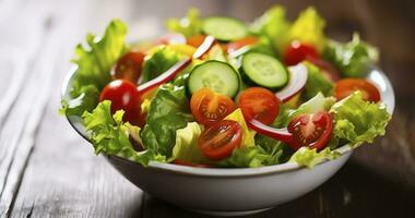 ai gerado salada sinfonia - Misturando diverso fresco legumes para uma saudável culinária deleite foto