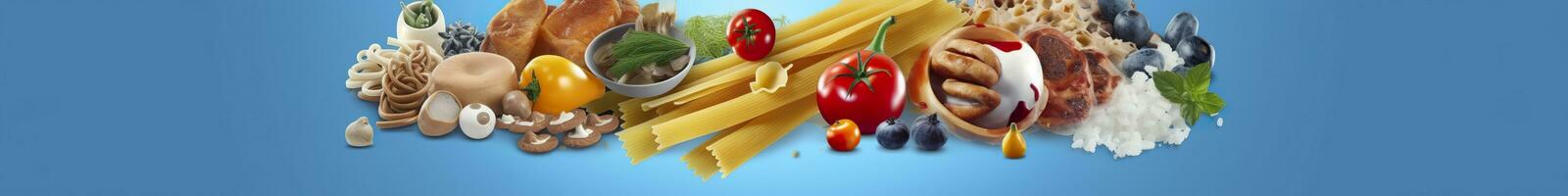 ai gerado rede página bandeira do famoso italiano Comida receitas em limpar \ limpo azul fundo. ai gerado foto