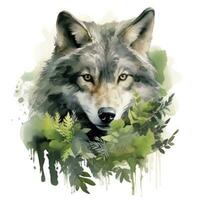 ai gerado Lobo animal dentro vegetação para crianças emocional aquarelas. ai gerado foto