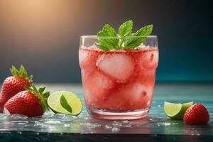 ai gerado fresco morango Mojito com gelo cubos. pró foto