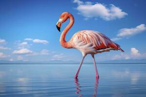 ai gerado Rosa flamingo dentro a água. ai gerado foto