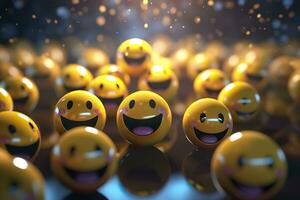 ai gerado feliz e rindo emoticons 3d Renderização fundo, social meios de comunicação e comunicações conceito. ai generativo foto