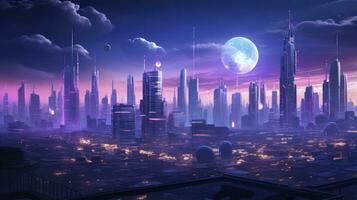 ai gerado uma futurista, cyberpunk inspirado paisagem urbana às noite. ai gerado foto