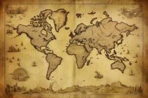 ai gerado ótimo detalhado ilustração do a mundo mapa dentro vintage estilo. ai gerado foto