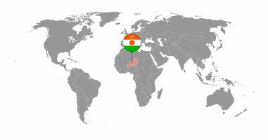 pin mapa com bandeira do niger no mapa do mundo. ilustração vetorial. foto