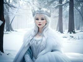 ai gerado neve rainha com coroa dentro neve dentro inverno floresta ai gerar foto
