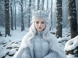 ai gerado neve rainha com coroa dentro neve dentro inverno floresta ai gerar foto