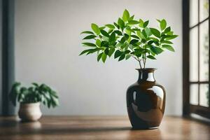 ai gerado uma pequeno plantar dentro uma vaso em uma mesa foto