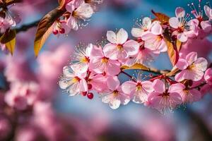 ai gerado Rosa cereja flores em uma árvore. gerado por IA foto