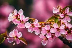 ai gerado Rosa flores estão florescendo em uma ramo. gerado por IA foto