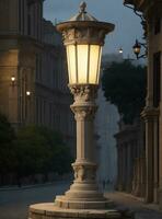 ai gerado romano Império rua luminária às noite dentro a velho Cidade do madri, Espanha. foto