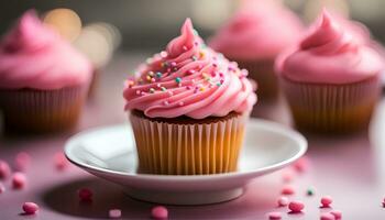 ai gerado uma Bolinho com Rosa gelo e granulados em isto foto