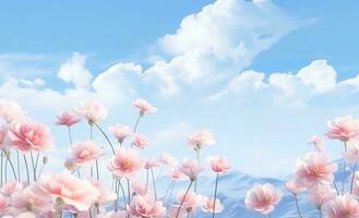 ai gerado lindo Rosa flores e azul céu foto