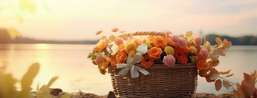 ai gerado outono flores dentro a cesta foto