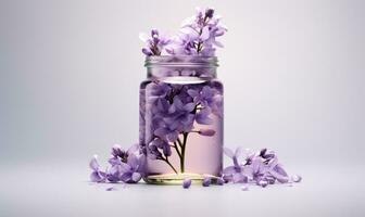 ai gerado uma vidro jarra do lila flores foto