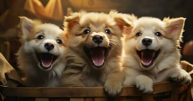 ai gerado cachorro playtime. alegre palhaçadas e comovente sorrisos desencadeado foto