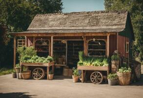 ai gerado rústico charme explorando a campo Fazenda fazer compras foto