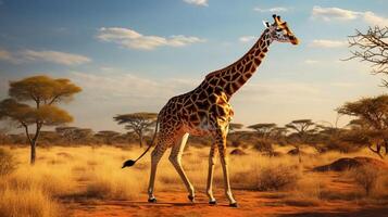 ai gerado girafa foto realidade giraffa camelopardalis é a equilibrado casco mamífero dentro África