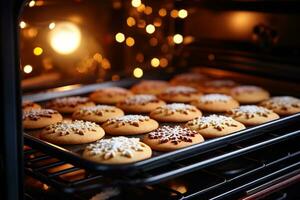 ai gerado delicioso caseiro Natal biscoitos cozimento dentro a forno foto