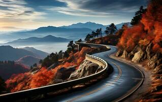 ai gerado Visão do uma romântico azul cume rodovia dentro uma norte carolina Nikon estilo foto