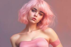 ai gerado sensual cabelo rosa beleza foto