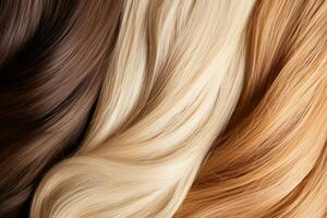 ai gerado conjunto do diferente grandes brilhante cabelo cor. cabelo textura fundo. generativo ai foto