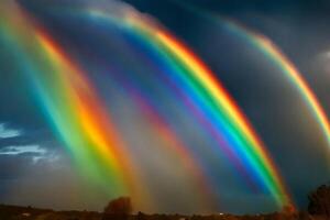 ai gerado uma arco Iris parece para estar formando dentro a céu foto